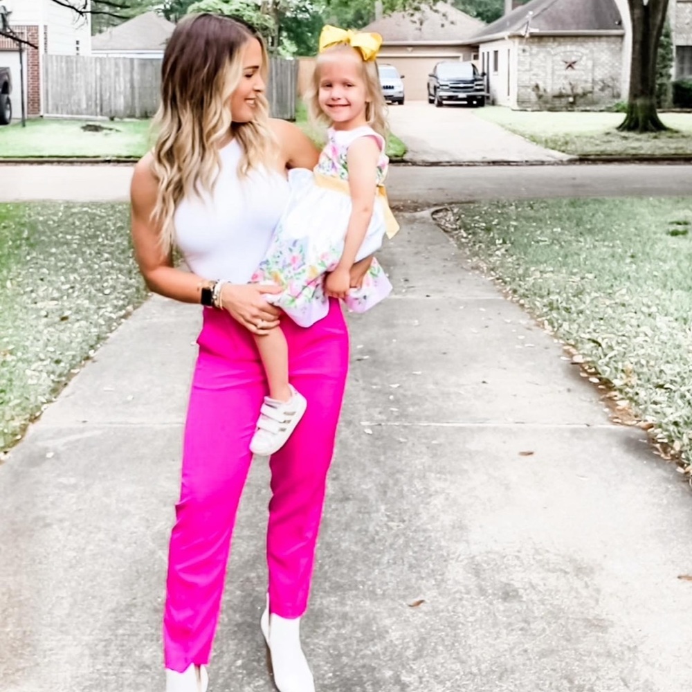 Express high rise ankle hot pink pants